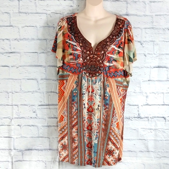 Apt. 9 Tunic Top Boho Embroidered Beaded at Neckline Sz 3X - Picture 1 of 5